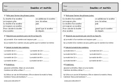 Double et moitié - Exercices de numération : 2eme Primaire - PDF à imprimer