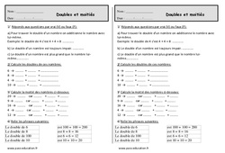Double et moitié - Exercices  : 2eme Primaire - PDF à imprimer