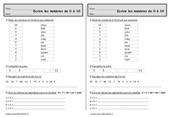 Écrire les nombres de 0 à 10 - Exercices  : 2eme Primaire - PDF à imprimer