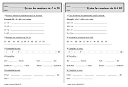 Écrire les nombres de 0 à 20 - Exercices de numération : 2eme Primaire - PDF à imprimer