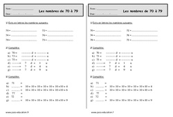 Nombres de 70 à 79 - Exercices de numération : 2eme Primaire - PDF à imprimer