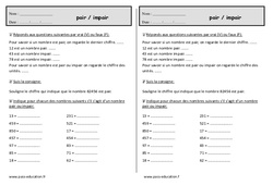 Pair ou impair - Exercices  : 2eme Primaire - PDF à imprimer