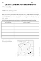 Grandes villes françaises - Examen Evaluation : 4eme, 5eme Primaire - PDF à imprimer