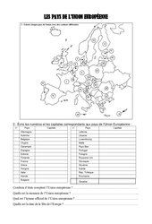 Les pays de l'Union Européenne - Exercices géographie : 4eme, 5eme Primaire - PDF à imprimer