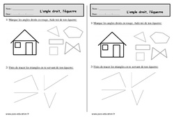 Equerre - Angle droit - Exercices  : 2eme Primaire - PDF à imprimer