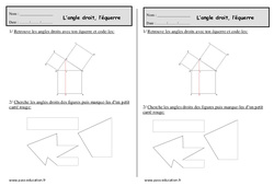 Angle droit - Equerre - Exercices de géométrie : 2eme Primaire - PDF à imprimer