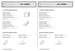 Cubes , pavés, pyramides, cônes, cylindres - Exercices sur les solides : 2eme Primaire - PDF à imprimer