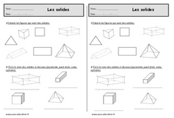Solides - Exercices de géométrie : 2eme Primaire - PDF à imprimer