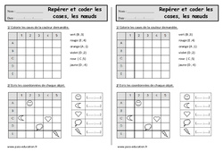 Repérer et coder les cases, les nœuds - Exercices géométrie : 2eme Primaire - PDF à imprimer