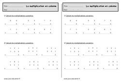 Multiplication en colonne - Exercices - Calcul : 2eme Primaire - PDF à imprimer