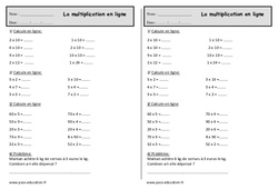 Multiplication en ligne - Exercices de calcul : 2eme Primaire - PDF à imprimer