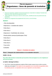 Séquence - Fiche de préparation Organismes - Liens de parenté et évolution - Séquence - Fiche de préparation : 4eme, 5eme Primaire - PDF à imprimer