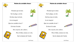 Poème du cartable rêveur - Poésie sur la rentrée : 3eme Primaire - PDF à imprimer