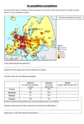 La population européenne - Document, questions - géographie  : 4eme, 5eme Primaire - PDF à imprimer