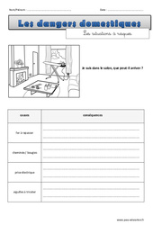 Risques dans le salon - Exercices sur les dangers domestiques : 4eme, 5eme Primaire - PDF à imprimer