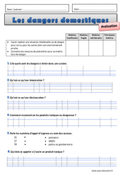 Dangers domestiques - Examen Evaluation : 4eme, 5eme Primaire - PDF à imprimer