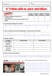 Education aux médias - Examen Evaluation : 4eme, 5eme Primaire - PDF à imprimer