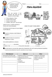 Menus équilibrés - Exercices sur le goût : 4eme, 5eme Primaire - PDF à imprimer