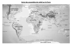 Carte des ensembles de relief sur la Terre - Géographie : 4eme, 5eme Primaire