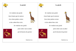 La girafe - Poésie animaux - Français : 2eme Primaire