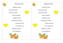 Maman je t'aime - Fête des mères - Poème et poésie : 2eme Primaire - PDF à imprimer
