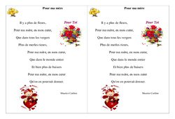 Pour ma mère - Maurice Carême - Fête des mères- Fiches  - Poème et poésie : 2eme Primaire - PDF à imprimer