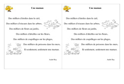 Une maman - Fête des mères - Poème et poésie : 2eme Primaire - PDF à imprimer