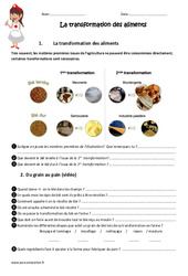 Transformation des aliments - Exercices : 4eme, 5eme Primaire - PDF à imprimer