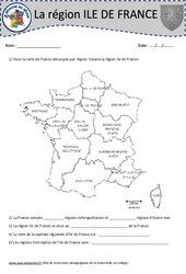 Ile de France - Je découvre ma région : 4eme, 5eme Primaire - PDF à imprimer