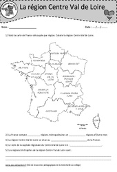Centre Val de Loire - Je découvre ma région : 4eme, 5eme Primaire - PDF à imprimer