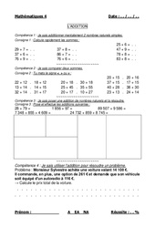 Addition des nombres naturels - Examen Evaluation : 4eme, 5eme Primaire - PDF à imprimer