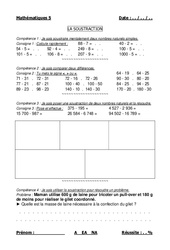 Soustraction des nombres naturels - Examen Evaluation : 4eme, 5eme Primaire - PDF à imprimer