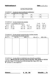 Multiplication des nombres naturels - Examen Evaluation : 4eme, 5eme Primaire - PDF à imprimer
