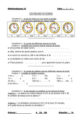 Mesures de durées - Examen Evaluation : 4eme, 5eme Primaire - PDF à imprimer