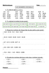 Nombres décimaux - Ordre - Exercices - Numération - Mathématiques : 4eme, 5eme Primaire - PDF à imprimer
