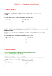 Priorités - Exercices - Examen Contrôle - Mathématiques : 1ere Secondaire - PDF à imprimer