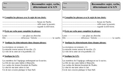 Sujet - Verbe - Déterminant - Groupe Nominal - Grammaire - Exercices corrigés : 2eme Primaire - PDF à imprimer