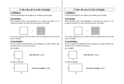 Aire du carré - Aire du rectangle - Cours, Leçon : 3eme, 4eme, 5eme Primaire <small style='color:inherit;'>(téléchargement gratuit)</small>