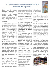 Commémoration du 11 novembre 1918 - 20ème siècle - Histoire - Exercices : 3eme, 4eme, 5eme Primaire