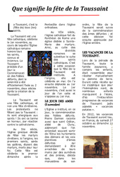 Fête de la Toussaint - Signification - Lecture - Documentaire : 3eme, 4eme, 5eme Primaire - PDF à imprimer