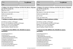 Phrase - Exercices avec correction : 3eme Primaire - PDF à imprimer