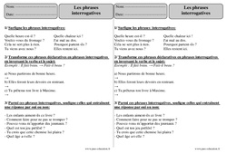 Phrases interrogatives - Exercices corrigés : 3eme Primaire - PDF à imprimer