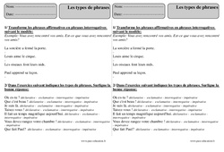Types de phrases - Exercices corrigés : 3eme Primaire - PDF à imprimer