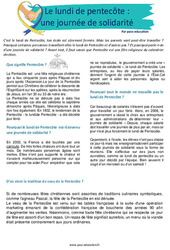 Lundi de Pentecôte - Journée de la solidarité - Lecture : Primaire - Cycle Fondamental - PDF à imprimer