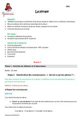 Séquence - Fiche de préparation Phrase - Séquence - Fiche de préparation : 4eme Primaire - PDF à imprimer
