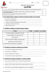 Phrase - Examen Evaluation  : 5eme Primaire - PDF à imprimer