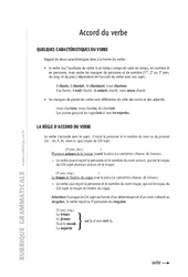Accord du verbe - Cours - Exercices corrigés - Grammaire - Soutien scolaire : 6eme Primaire - PDF à imprimer