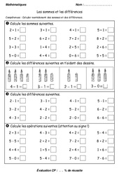 Sommes - Différences - Examen Evaluation : 1ere Primaire - PDF à imprimer