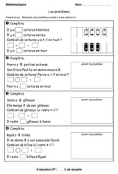 Problèmes - Examen Evaluation - Mathématiques : 1ere Primaire - PDF à imprimer