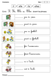 Il, elle - Ils ou elles - Exercices - Grammaire : 1ere Primaire - PDF à imprimer